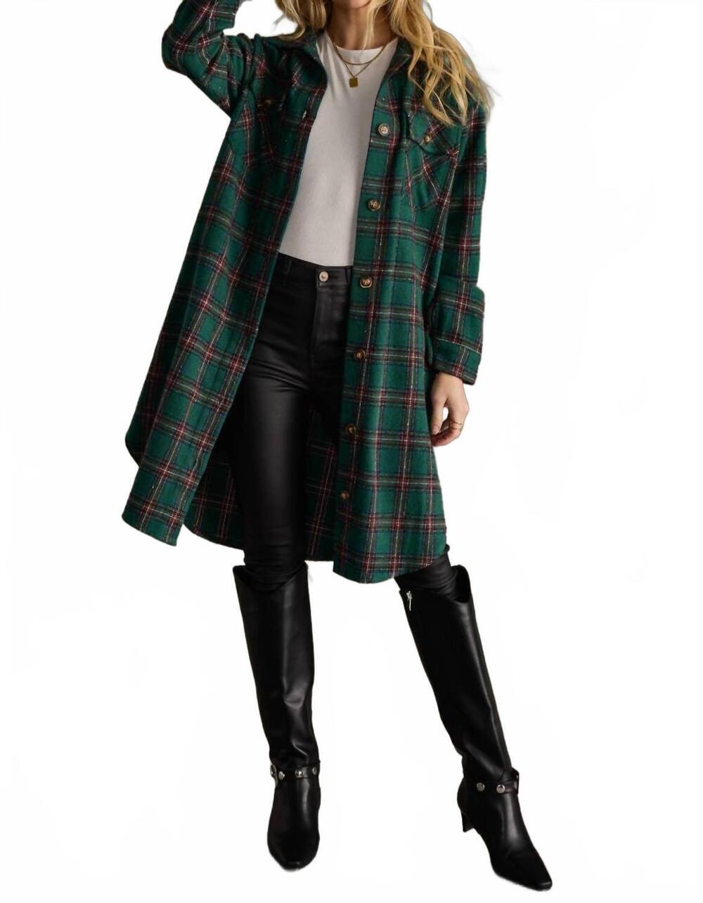 NEW PANACHE plaid long shacket in green/red/blue